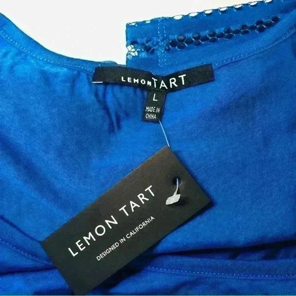 Lemon Tree Women Large Royal Blue Hi low Tank Top Soft Stretch Back Faux Wrap - Picture 9 of 11